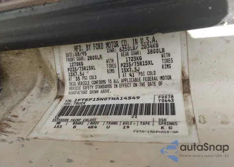 1996 Ford F150 из США, поврежденный, VIN 1FTEF15N0TNA14549